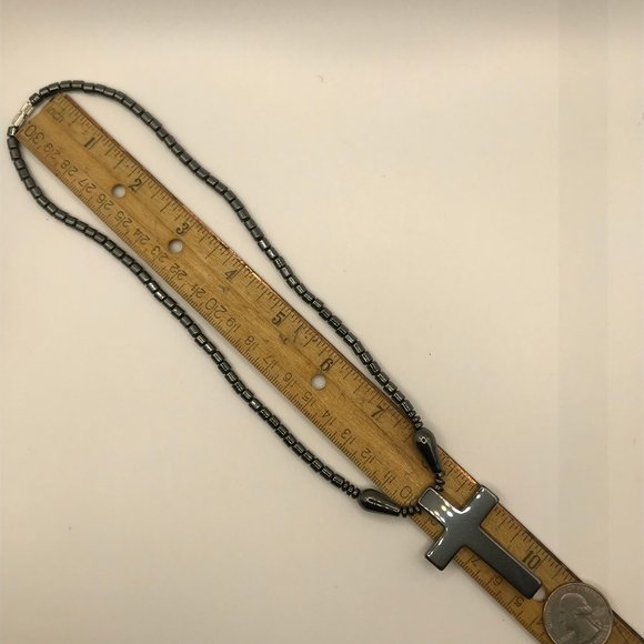 Hematite Cross Necklace Unisex 16 inch Necklace with Hematite 2 in Cross NEW - Picture 6 of 9